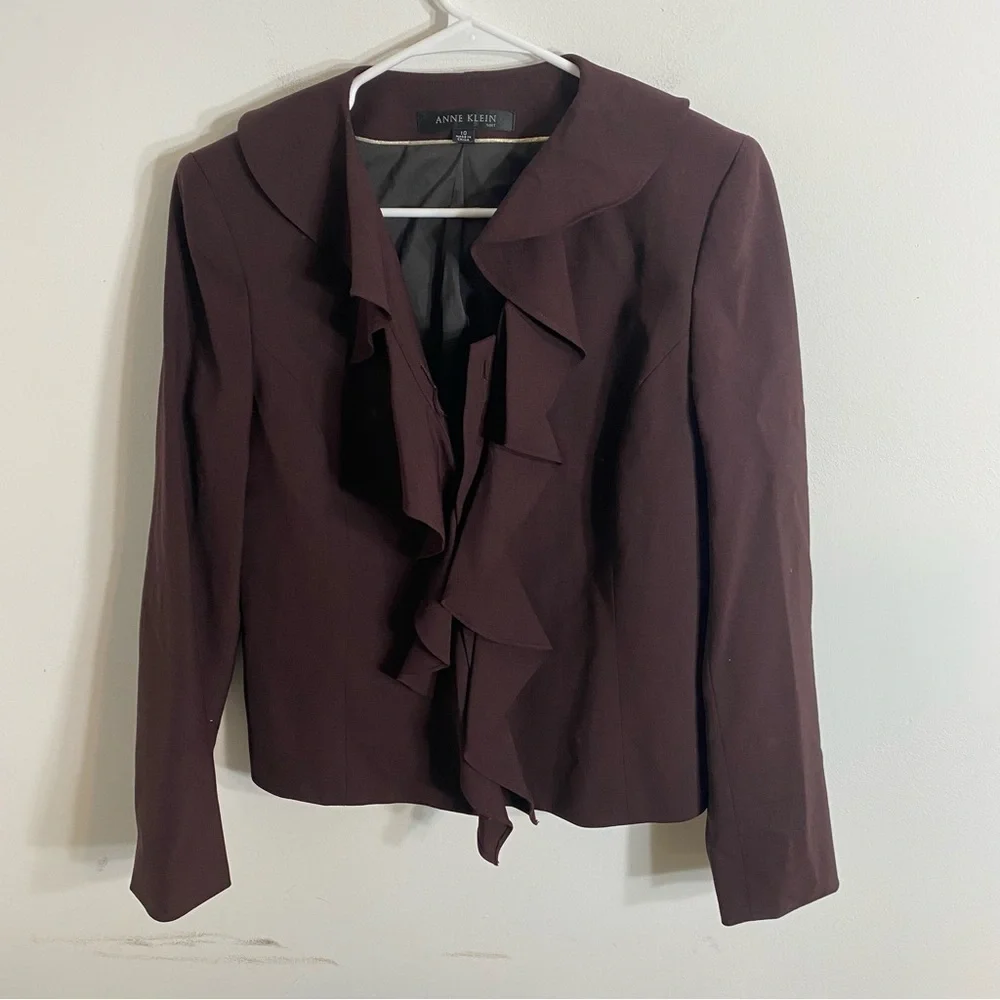 Ann Klein Magenta Red Ruffle Blazer Sz 10 Missing Button Jacket